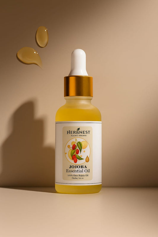 🌿 Jojoba Essential Oil – 100% Pure & Natural | For Glowing Skin ✨ & Healthy Hair 💁‍♀️ | Cold Pressed | Multi-Purpose Beauty Oil 💧 Herb Nest