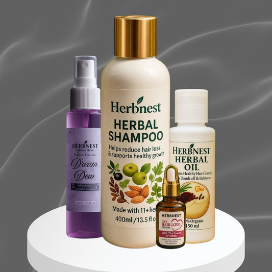 HerbNest Hair Wellness Bundle| Herbal Shampoo, Oil, Serum & Mist Herb Nest