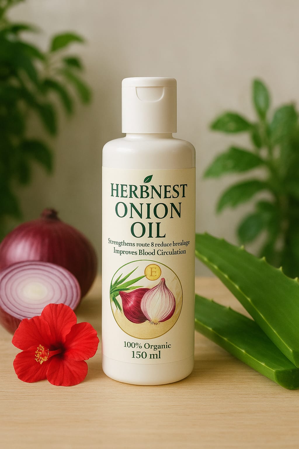 HerbNest Onion Hair Oil with Aloe Vera & Hibiscus |100% Organic Hair Growth Oil for Strong, Shiny & Healthy Hair (150ml) Herb Nest