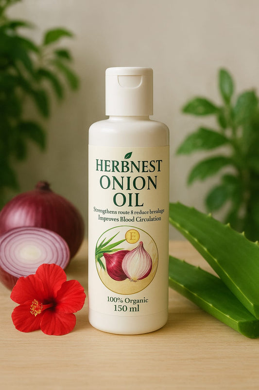 HerbNest Onion Hair Oil with Aloe Vera & Hibiscus |100% Organic Hair Growth Oil for Strong, Shiny & Healthy Hair (150ml) Herb Nest