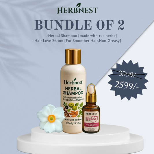 The Herbnest Signature Duo| Herbal Shampoo For Hair Regrowth| Hair Serum For Frizzy Dry Hair