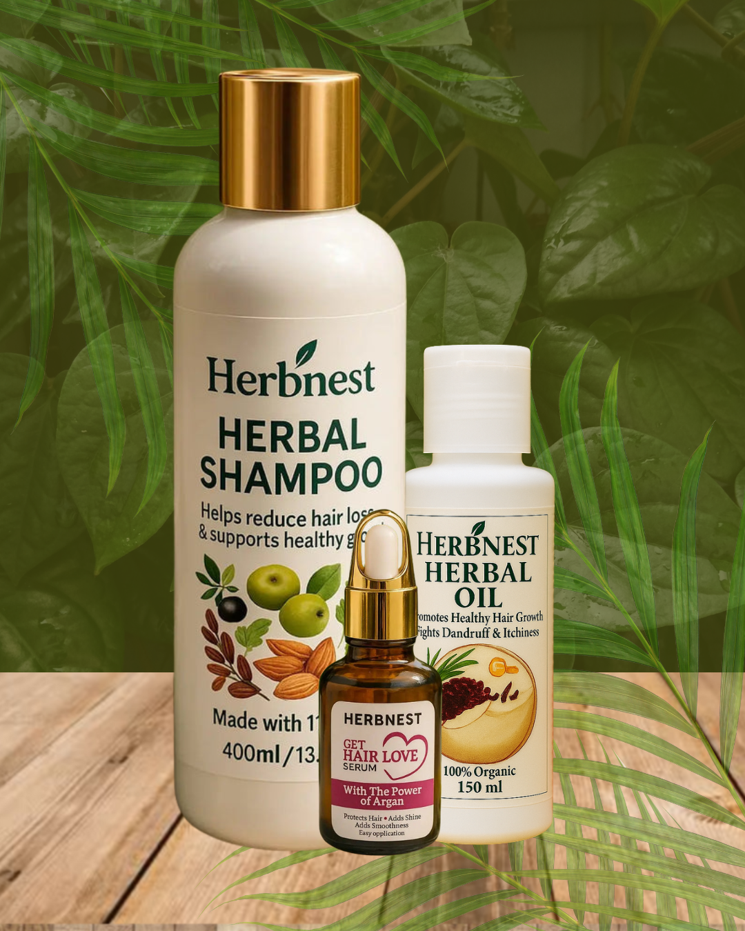 Herbnest Hair Revival Kit| Herbal Hair Oil, Shampoo & Serum for Hair Fall Control, Regrowth & Frizz-Free Shine Herb Nest