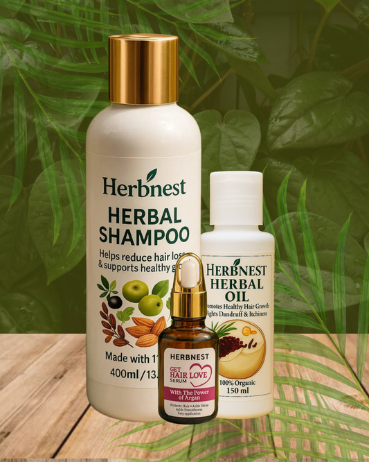 Herbnest Hair Revival Kit| Herbal Hair Oil, Shampoo & Serum for Hair Fall Control, Regrowth & Frizz-Free Shine Herb Nest